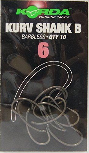 Korda Kurv Shank B Barbless Hooks - Size 6 | Versatile Pop-Up & Bottom-Bait Rigs | Carp Fishing Hooks with Aggressive Hooking Properties