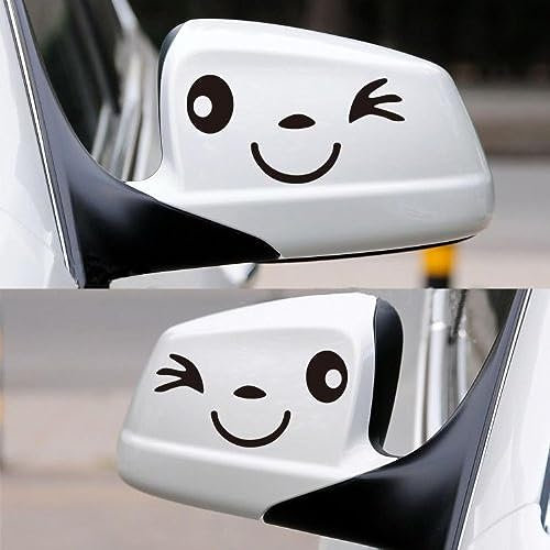 Smiley Face Car Stickers | Funny Winking Face Car Stickers for Car Door Mirror Wing Mirrors | Cute Smile Vinyl Decal Sticker for Side View Mirrors for Car, Van, Bike, Motorcycle