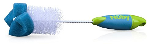 Nuby Easy Grip Bottle and Nipple Brush with Sponge Tip for Hard to Reach Areas (Blue with Green)