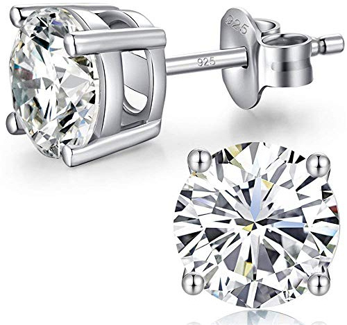 Sterling Silver Men's Stud Earrings - 5mm Cubic Zirconia CZ Earrings