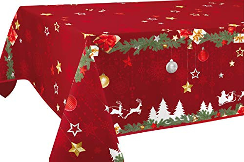 Polyester fläckbeständig bordsduk jul röd - storlek: Rektangel 150x200 cm