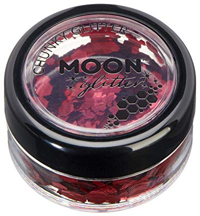 Brillantina consistente clásica por Moon Glitter – 100% Brillo Cosmético para la Cara, Cuerpo, Uñas, Cabello y Labios - 3g - Rojo