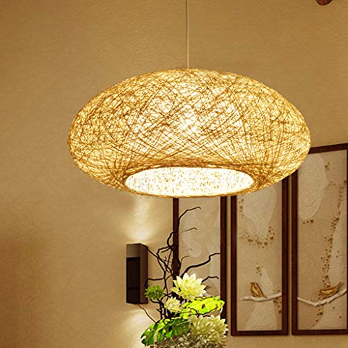 Hängeleuchte Vintage Pendelleuchten Natürlichen Bambus Gewebt Rattan Pendellampe Retro Industrial E27 Hängelamp Höhenverstellbar Restaurant Teestube Cafe Lampenschirm Kronleuchter Leuchten,50cm