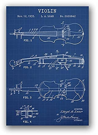 Musikinstrument Violine Blaupause Kunst Leinwand Malerei Musik Vintage Poster und Drucke Musiker Geschenk Musikzimmer Wanddekoration Ungerahmt-30x40cm