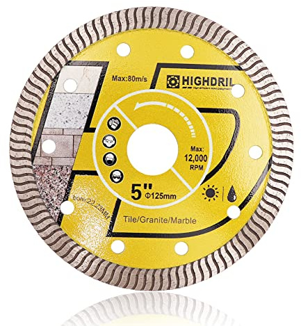 HIGHDRIL Diamant Trennscheibe 125mm Super Dünne Schneiden für Beton,Granit,Naturstein,Ziegel,Trockenschnitt