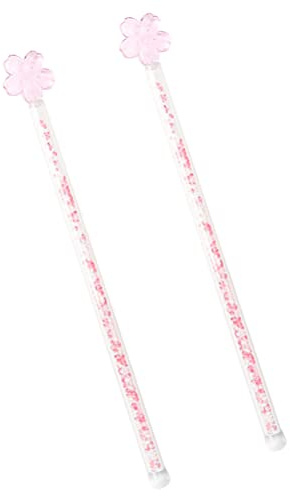 UPKOCH 2 Pcs Glass Stirring Rods with Pink Cherry Blossom Design 7.28 Inch Long Glass Bar Swizzle Sticks for Coffee Cocktails and Beverage Mixing