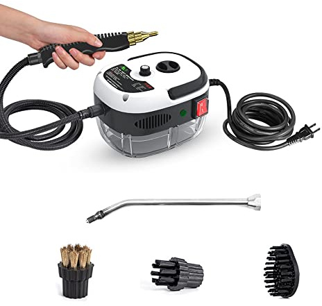 Irishom 2500W Handheld Steam Cleaner High Temperature Pressurized Steam Cleaning Machine Portable Car Steamer with Brush Heads (White)