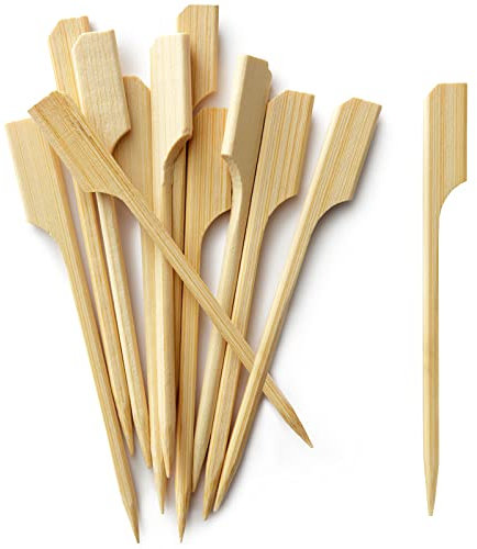 BLUE TOP 300Pcs Bamboo Paddle Picks, 3.5 Inch Sturdy Flat Skewers Food Appetizer Toothpicks for for Fruit, Grilling, Drink, BBQ, Barbecue, Yakitori Chicken, Fondue, Roasting,Cocktail, Marshmallow