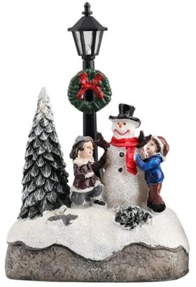 Wiexiang Christmas Village Set Decorations,Resin LED Warm Lights Christmas Tree Figurines, Mini Snowman Christmas Decorations, Christmas Village House Gift Sets, Collectible Buildings…