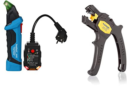 PeakTech 3432 Sicherungsfinder/Stromkreisfinder mit Steckdosentester für 230V Schuko, kontaktlose Suche, NCV Spannungsprüfer, P 3432,Blau & JOKARI 20050 Abisolierzange Super 4 plus, Schwarz, 1 Stück