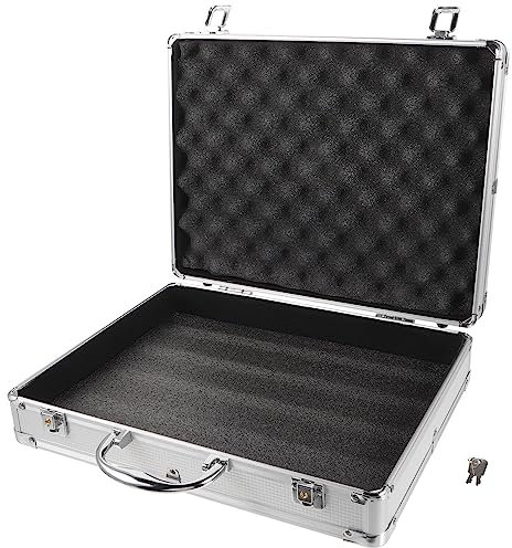 DOITOOL Silver Aluminum Briefcase with Lock, Aluminum Briefcase for Men or Women, Metal Hard Case with Foam for Travelers Luggage Craftsman Travel Cash (14.54 X 11.2 X 3.54inch)