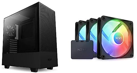Bundle mit NZXT H5 Flow PC Gaming Gehäuse - Airflow Mesh Front - Extra GPU Lüfter - USB C & NZXT F120 RGB Core Dreierpackung – 3x120 mm RGB-Lüfter – 8 LEDs – Halbtransparente Lüfterblätter – Schwarz