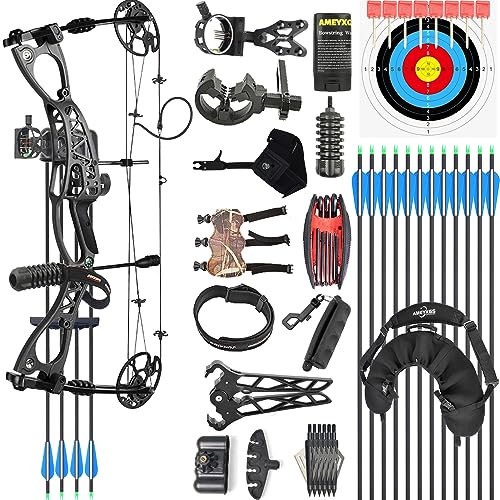 wolfman Bogenschießen Compound Bogen Set, Zuggewicht 0-70 LBS, Zuglänge 18-30, Jagdbogen mit allem Zubehör für Bogenschießen Jagd Zielschießen Praxis LRT/RTH (Schwarz)