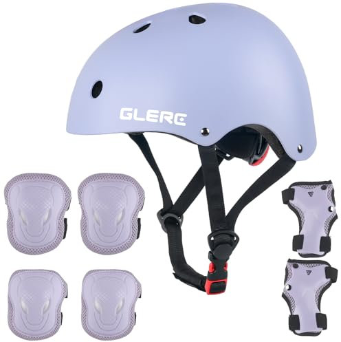 Glerc Kinder Helm rotective Gear Set, Knie Ellenbogen Handgelenk Pads für Alter 3-8 Jahre alt Jungen Mädchen, Schutzausrüstung einstellbar Set für Skateboard Roller Radfahren Skaten, S, Lila