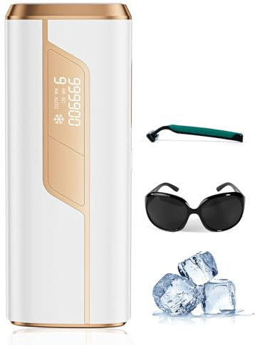Epilatore Luce Pulsata con Funzione di Raffreddamento, 3 Funzioni Avanzate HR/SC/RA, 999,900 Flashes e 9 Livelli di Energia, Laser Peli Donna per Viso, Ascelle, Gambe, Corpo