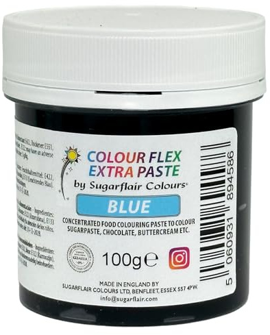 Sugarflair Colourflex Extra Paste Lebensmittelfarbe Paste Blue - Essbare Lebensmittel Farbe für Buttercreme, Schokolade, Zuckerpaste, Zuckerguss, Fondant, Kuchenmischungen, Teig und mehr - 100g