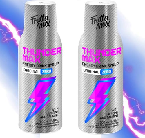 2 Pack - FruttaMax Energy Drink Syrup – Fizzy Caffeinated Syrup - NO Sugar | Soda Maker Compatible, Great for Active Lifestyle 2x500ml - ThunderMax ZERO