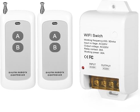 Candeon Commutateur de télécommande sans Fil, AC 220V 30A Commutateur à Distance sans Fil Longue portée 984FT pour lumières, alarmes de sécurité, Pompes à Eau, Volets roulants, Portes de Garage