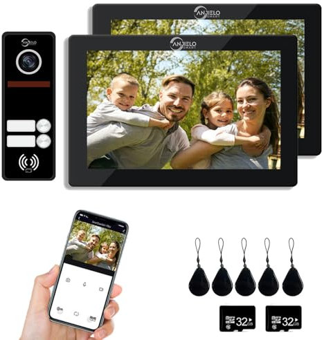 1080P Video Door Phone Intercom System, 2-Family Doorbell, 7-inch Touchscreen Display, Unlocking Support, Two-Way Intercom, Motion Detection (Black)