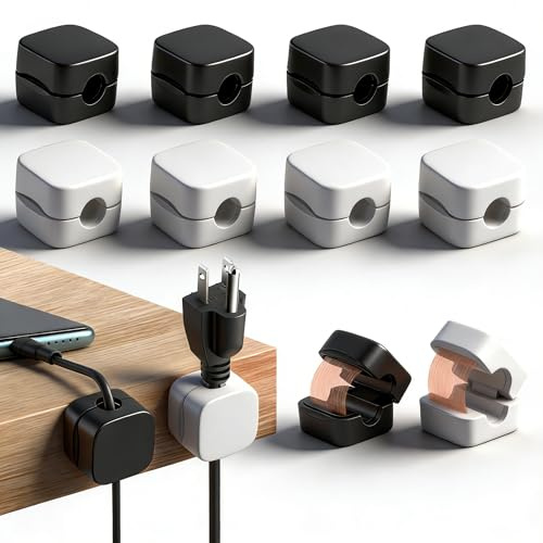 Kabelhalter Kabelclips, 12 Stück Kabelmanagement Schreibtisch Magnetische Selbstklebende Kabel Organizer Cable Organizer für Schreibtisch, Zuhause, Büro, Auto mit Strogebox