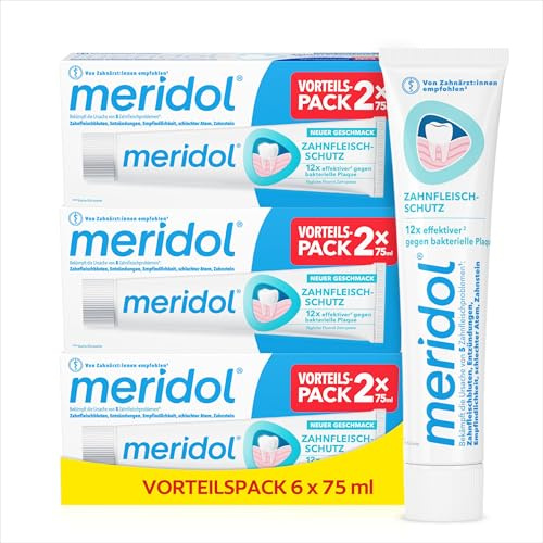 meridol Zahnpasta 2x75ml - Zahncreme bekämpft Zahnfleischentzündungen, antibakterieller Effekt (Packung mit 3)