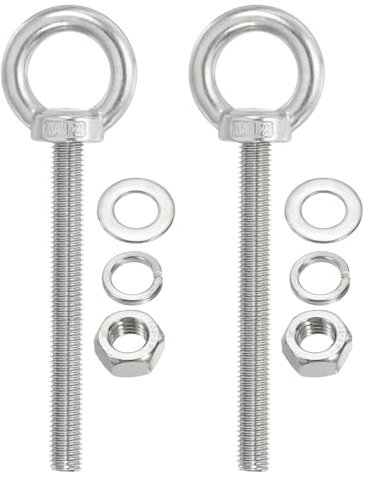 PATIKIL M12 x 120mm Lifting Shoulder Eye Bolt, 2Pcs 304 Stainless Steel Lifting Ring Threaded Eyebolt with Nuts Washers for Hanging Hammocks Articles