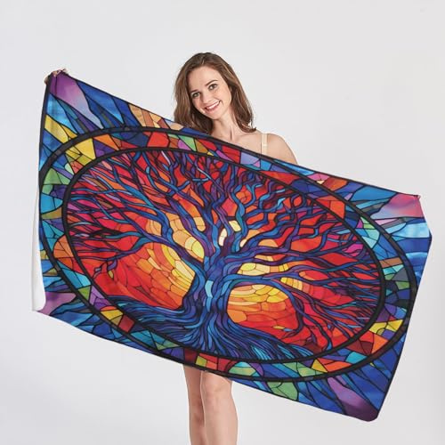 QEODAH Baum des Lebens Strandtuch XXL - Fantasie Badetuch 200x200 - Schnelltrocknend & Ultraleicht & Sandfreie Strandhandtuch, Weich Mikrofaser Handtücher, Pflegeleicht Badetücher Handtuch