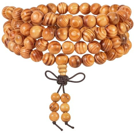 Nupuyai Holz 108 Perlen Mala Armband Damen Herren buddhistische Gebetskette | Holzperlen Armband, Tibetische Gebetskette, Wickelarmband Meditation Reiki Schmuck für Frauen Männer