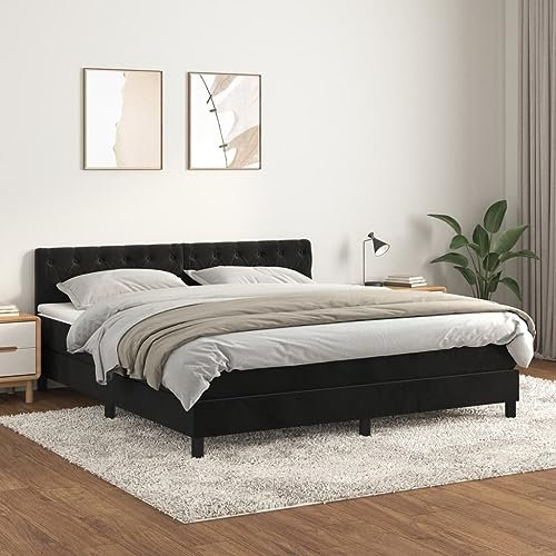 Willood Boxspringbett mit Matratze Schwarz 160x200 cm SamtKnopfheftung Design