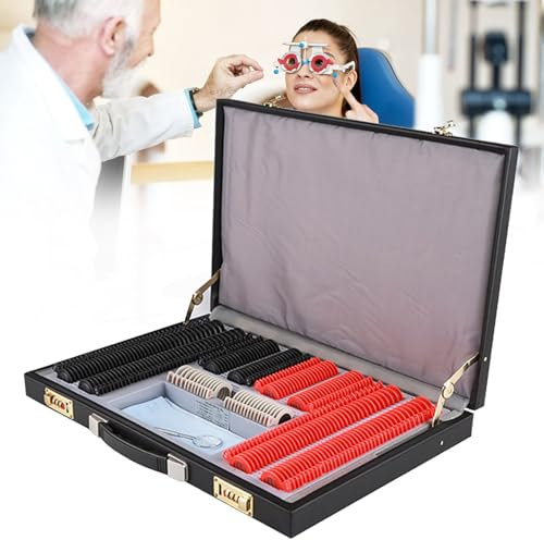Naturalpowev 266 Trial Lens Set Optical Kit Plastic Rim Leather Password Box, Trial Lens for Optical Shops, Optometrists Training Centers