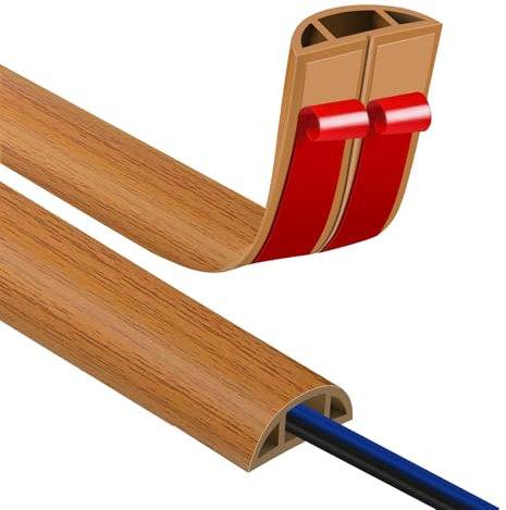 Canalina per cavi autoadesiva, 8 x 10 mm, con venature del legno, 1 m, canalina per cavi in PVC, flessibile, per evitare inciampare