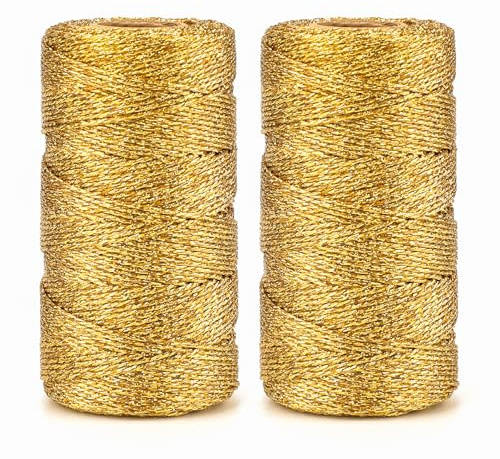 KINGLAK - Spago natalizio per confezioni regalo, 200 m, 1,5 mm, filo dorato per palline, filo metallico glitterato per artigianato, decorazioni per albero