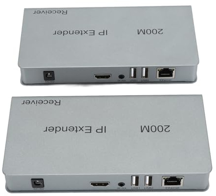 Extender IP KVM 200M, Interfaccia Multimediale HD Extender KVM Over IP per Cat5e Cat6, Controllo USB, Plug and Play Hardware, Ingresso Video 1080p (Spina europea)