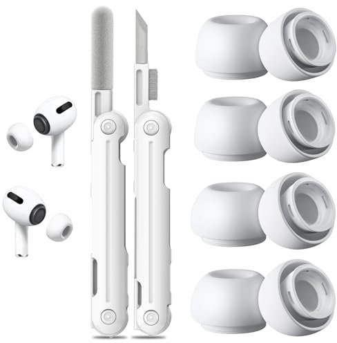 4 Pairs Replacement Ear Tips for Airpods Pro 1/2 with Hole for Noise Reduction, Silicone Earplugs for Airpods Pro with Cleaning Set & Portable Storage Box, 4 Sizes (XS/S/M/L) White