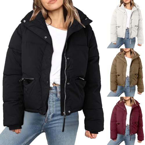 Chaqueta Acolchada Mujer Corta Negro Beige Invierno Cálido Acolchado Grueso Chaqueta De Invierno Invierno Cálido Transición Chaquetas De Algodón De Manga Larga Chaquetas para Mujer