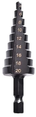3 Teile/satz Hss Stufenbohrer Set Kegellochschneider Konus Metrisch Titan Beschichtet Flöte Pagode Metall Holz Hex Konischer Kernbohrer(Black 4-20)
