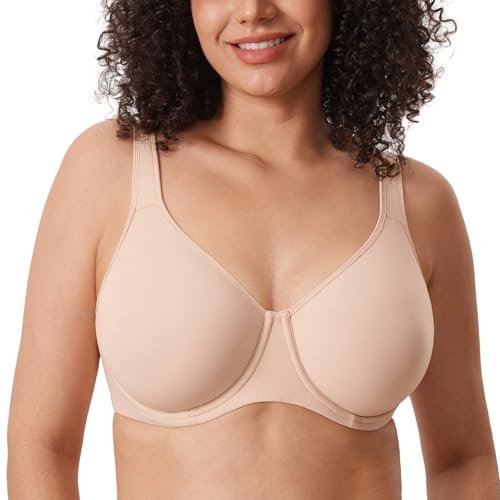 DELIMIRA Women's Inbarely Plus Full Coverage Bra Plus Size Underwire Unlined Seamless Bras Beige 34DD