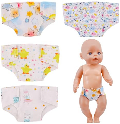 SNONESIY 4 Stück Windeln Barby Born,Puppenwindeln 43 cm,Puppen Windeln,Wiederverwendbar Puppen Windel,Windeln Puppe,Puppen,Puppenwindeln Stoff,mit Klettverschluss (Mehrfarbig)