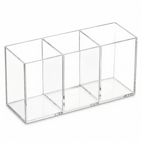 QWORK® Organisateur de Bureau Acrylique avec 3 Compartiments - Pot à Crayon, Pot à Pinceaux Maquillage