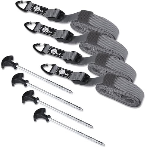 your GEAR Storm Webbing Set - 4 x Abspanngurt mit Karabiner, Abspannleinen mit Erdnägeln für Zelt, Vorzelt, Sonnensegel