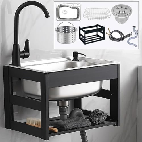 Lavandino Da Parete Commerciale, Lavello Da Cucina, Stazione Lavamani Portatile, Lavabo Da Parete, Lavello Da Esterno Commerciale Con Rubinetto Per Acqua Calda E Fredda,Pull-outfaucet