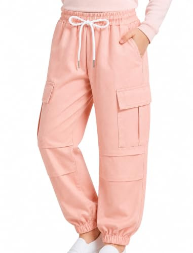 JiAmy Pantaloni cargo da ragazza, in cotone elastico in vita, casual, larghi, pantaloni da paracadute, Y2k, multi tasche, per danza, jogging, per 5-14 anni