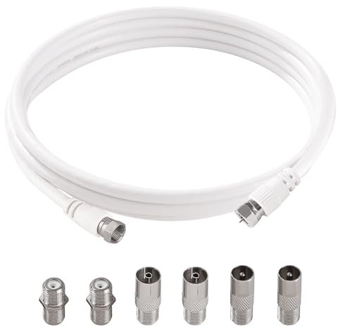 KUOQIY 1m 75 Ohm Câble Coaxial RG6, F Mâle vers F Mâle Haut Débit RG6 Câble D'antenne TV, avec 6 Pièces Coupleurs D'extension, pour décodeur, TV, Satellite, Routeur Numérique