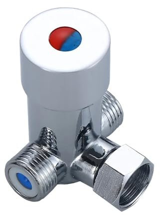 Brass/Zinc Chrome Pipe Thermostat Faucet Cold and Hot Mixing Valve Bathroom Water Temperature Control Faucet Cartridges G1/2'(Zinc)