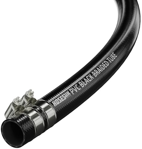 19mm (3/4) x 26mm (1-1/32) PVC Reinforced Black Braided Air Water Hose Tube with Hose Clips 10 Metre