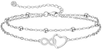 2 Stück FußKettchen für Frauen, FußKettchen für Damen Silber Gold, Einstellbar Geschichtet Wasserdicht Fussketten, Perlen Mehrreihige FußKette Set, Sommer Strand Fußschmuck(Kupfersilberbeschichtung)