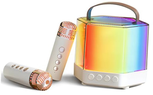 KONTONTY Ensemble De Microphones Mini Microphone Machine De Karaoké Machine De Karaoké Portable pour Enfants avec Micro Mini e De avec Haut-Parleur De Portable LED