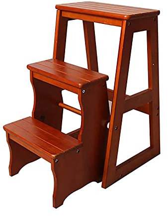 GAOXIONG Folding Step Stool Wood 3 Steps Stool Folding Step Ladder Kitchen Wooden Ladders Small Foot Stools Portable Shoe Bench/Flower Rack
