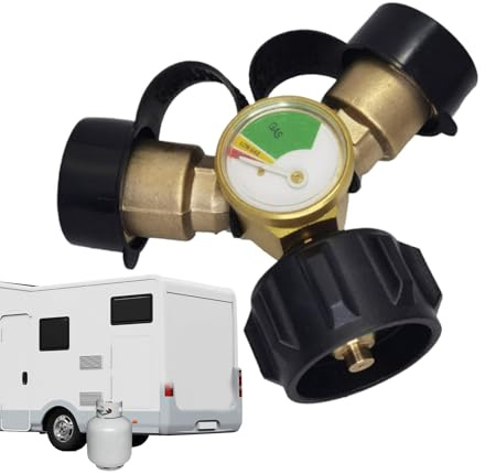 ETUCYNG Compteur de bouteille de gaz, séparateur à 2 compartiments, indicateur de niveau de remplissage, manomètre à 2 voies, indicateur de niveau de gaz, avec pour vannes d'arrêt, pour