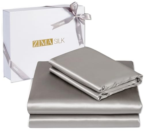 ZIMASILK 100% 19 Momme Pure Mulberry Silk Bedding 4-Pieces Set for Sleeping, Soft, Breathable & Hypoallergenic,for Hair & Skin Care (Queen Gray)